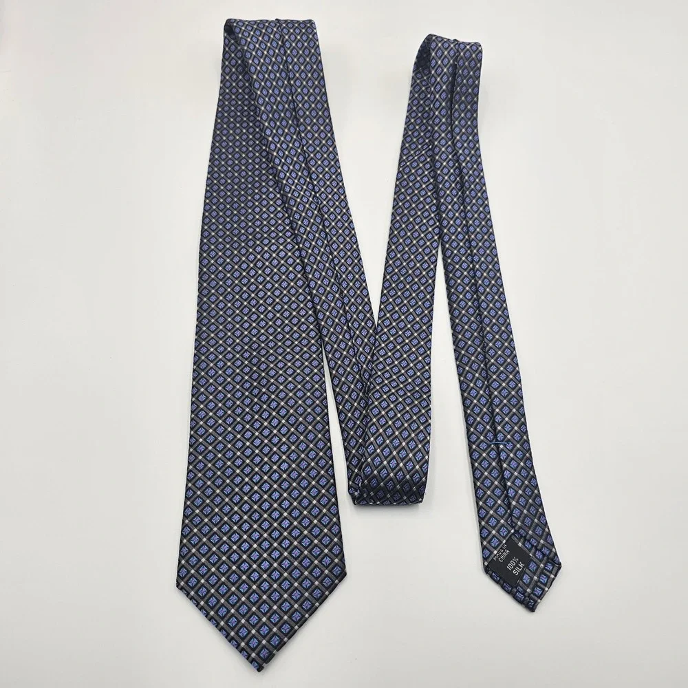 Hickey Freeman Silk‎ Tie Gray Blue Purple Geometric Diamond Square Mens Necktie
